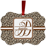 Leopard Print Metal Frame Ornament - Double Sided w/ Name and Initial