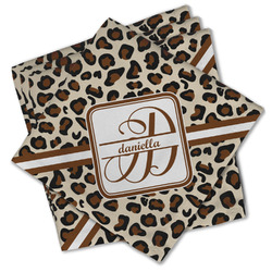 Leopard Print Cloth Cocktail Napkins - Set of 4 w/ Name and Initial