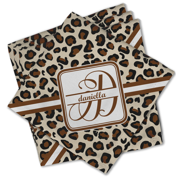 Custom Leopard Print Cloth Cocktail Napkins - Set of 4 w/ Name and Initial