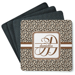 Leopard Print Square Rubber Backed Coasters - Set of 4 (Personalized)