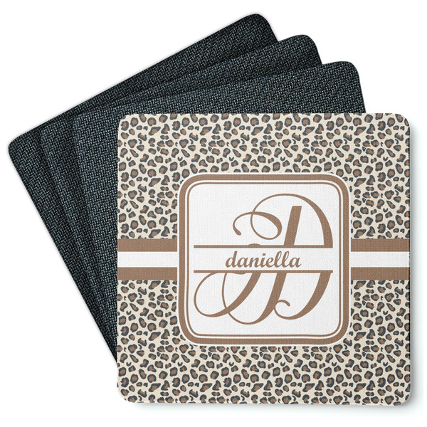 Custom Leopard Print Square Rubber Backed Coasters - Set of 4 (Personalized)