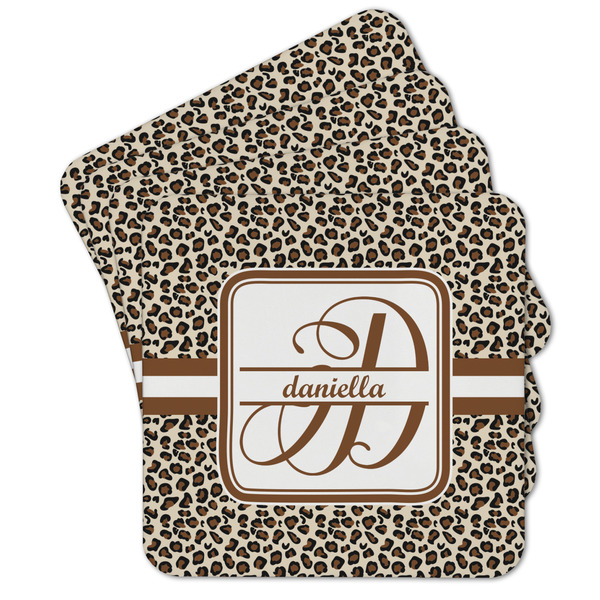 Custom Leopard Print Cork Coaster - Set of 4 w/ Name and Initial