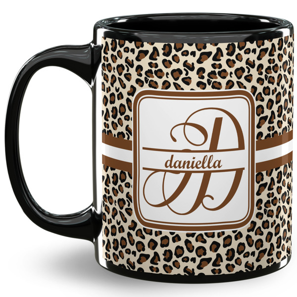 Custom Leopard Print 11 Oz Coffee Mug - Black (Personalized)
