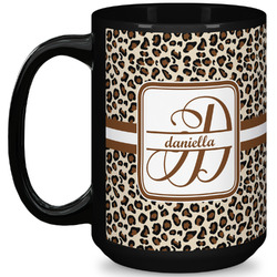 Leopard Print 15 Oz Coffee Mug - Black (Personalized)