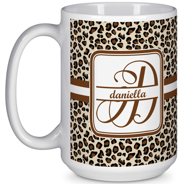Custom Leopard Print 15 Oz Coffee Mug - White (Personalized)
