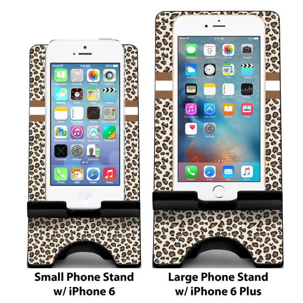 Leopard Print Compare Phone Stand Sizes - with iPhones