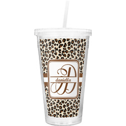 Leopard Print Double Wall Tumbler with Straw (Personalized)
