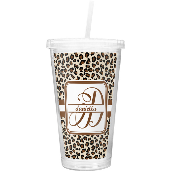 Custom Leopard Print Double Wall Tumbler with Straw (Personalized)