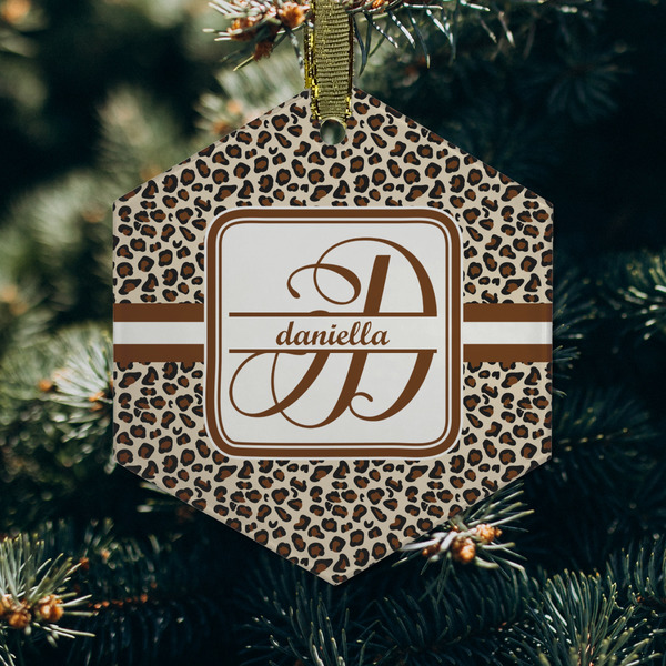 Leopard Print Frosted Glass Ornament - Hexagon (Lifestyle)