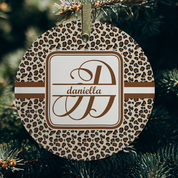 Leopard Print Frosted Glass Ornament - Round (Lifestyle)