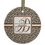 Leopard Print Flat Glass Ornament - Round w/ Name and Initial