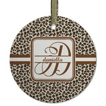 Leopard Print Flat Glass Ornament - Round w/ Name and Initial