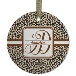 Leopard Print Flat Glass Ornament - Round w/ Name and Initial