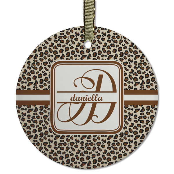 Custom Leopard Print Flat Glass Ornament - Round w/ Name and Initial