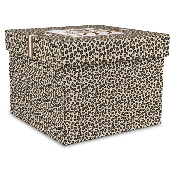 Custom Leopard Print Gift Box with Lid - Canvas Wrapped - X-Large (Personalized)