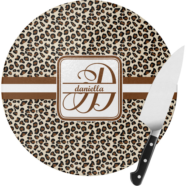 Custom Leopard Print Round Glass Cutting Board - Medium (Personalized)