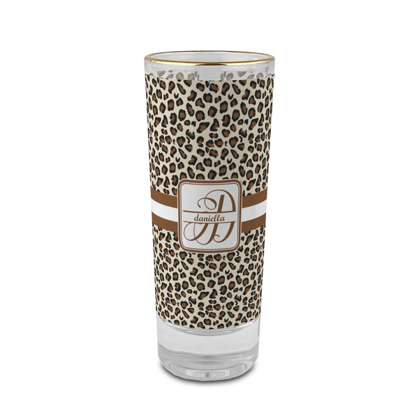Custom Leopard Print 2 oz Shot Glass -  Glass with Gold Rim - Single (Personalized)
