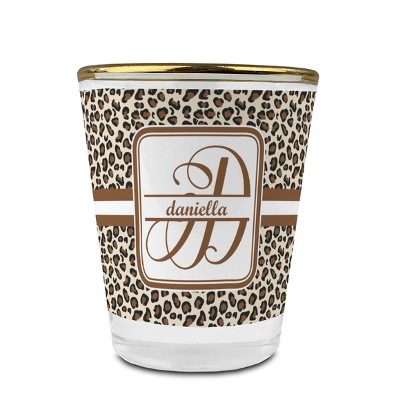 Leopard Print Glass Shot Glass - With gold rim - FRONT