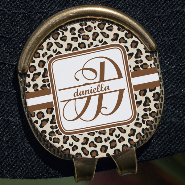 Leopard Print Golf Ball Marker Hat Clip - Gold - Close Up