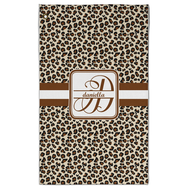 Custom Leopard Print Golf Towel - Poly-Cotton Blend - Large w/ Name and Initial
