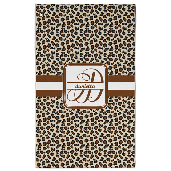 Custom Leopard Print Golf Towel - Poly-Cotton Blend - Large w/ Name and Initial