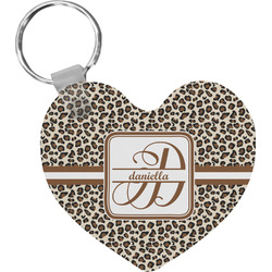 Leopard Print Heart Plastic Keychain w/ Name and Initial