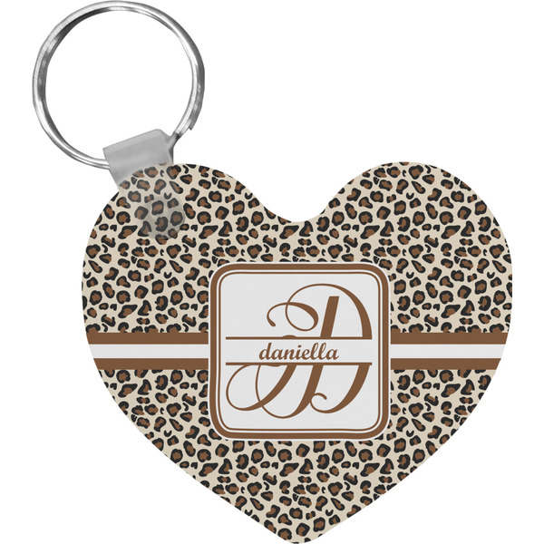 Custom Leopard Print Heart Plastic Keychain w/ Name and Initial
