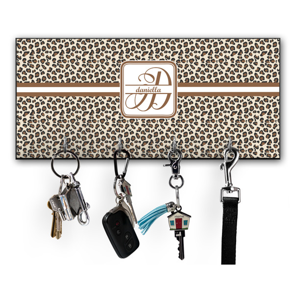Custom Leopard Print Key Hanger w/ 4 Hooks w/ Name and Initial