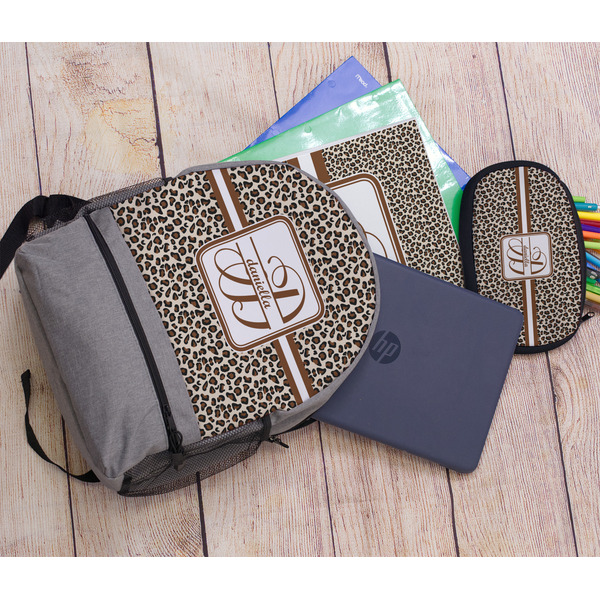 Leopard Print Large Backpack - Gray - With Stuff