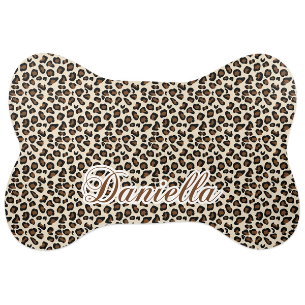 Custom Leopard Print Bone Shaped Dog Food Mat (Large) (Personalized)