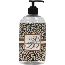Leopard Print Plastic Soap / Lotion Dispenser (16 oz - Large - Black) (Personalized)