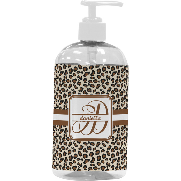 Custom Leopard Print Plastic Soap / Lotion Dispenser (16 oz - Large - White) (Personalized)