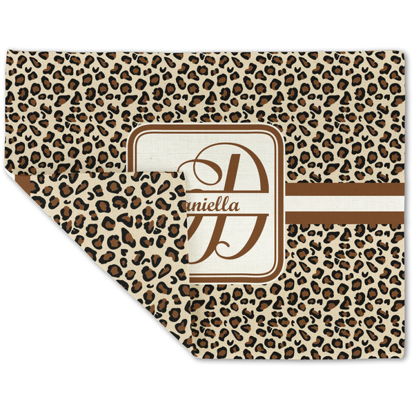 Custom Leopard Print Double-Sided Linen Placemat - Single w/ Name and Initial