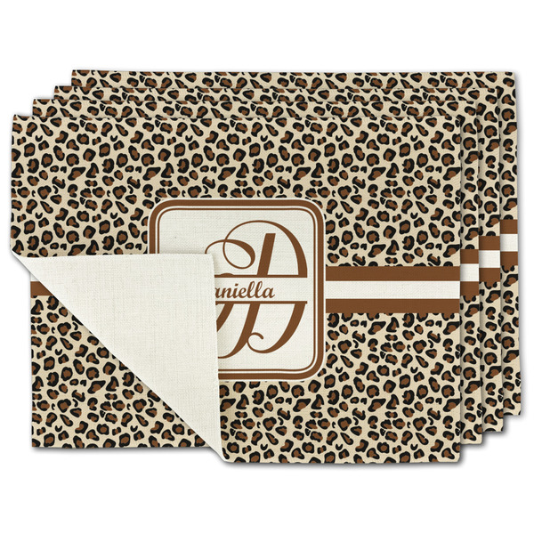Custom Leopard Print Single-Sided Linen Placemat - Set of 4 w/ Name and Initial