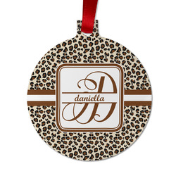 Leopard Print Metal Ball Ornament - Double Sided w/ Name and Initial
