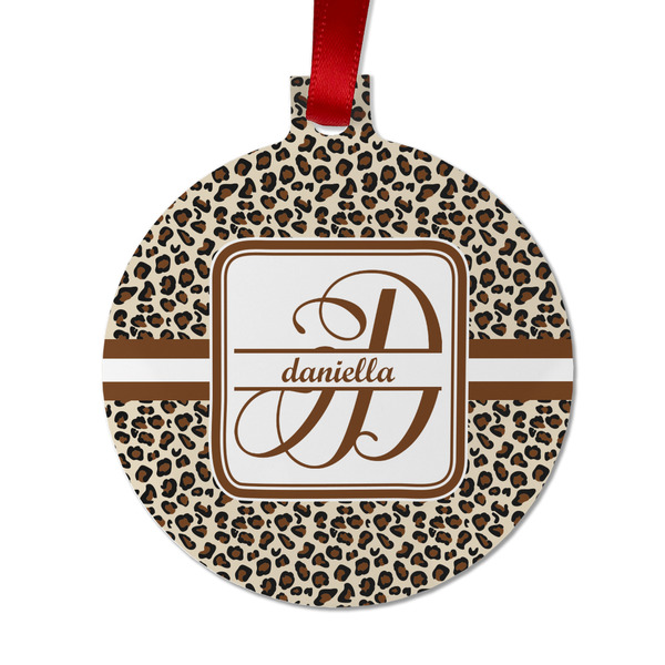 Custom Leopard Print Metal Ball Ornament - Double Sided w/ Name and Initial