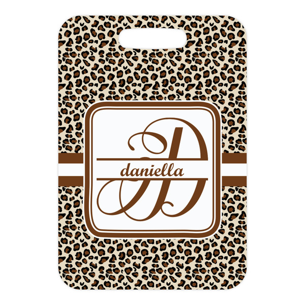 Leopard Print Metal Luggage Tag - Front Without Strap