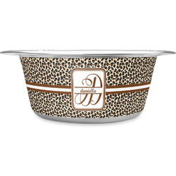 Leopard Print Stainless Steel Dog Bowl - Large (Personalized)