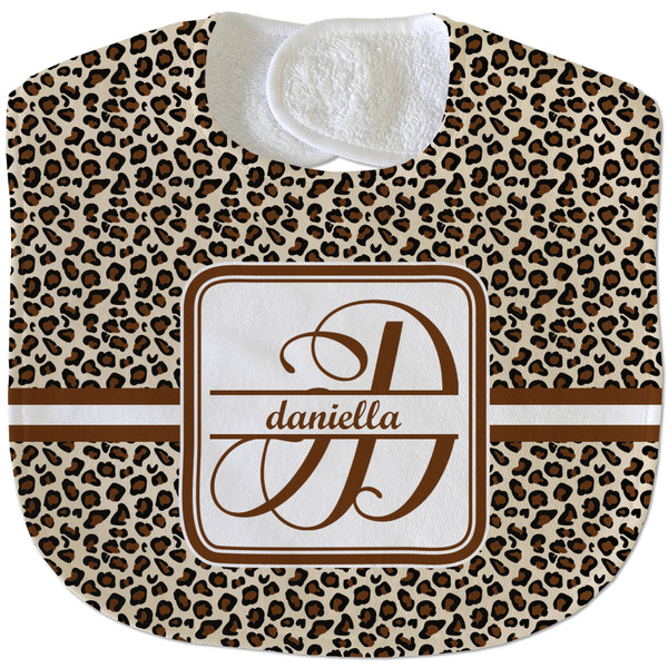 Custom Leopard Print Velour Baby Bib w/ Name and Initial