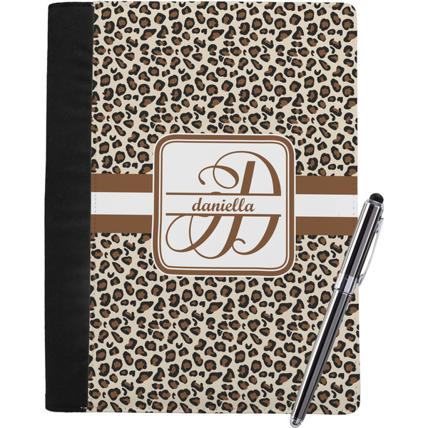 Custom Leopard Print Notebook Padfolio - Large w/ Name and Initial