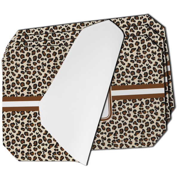 Custom Leopard Print Dining Table Mat - Octagon - Set of 4 (Single-Sided) w/ Name and Initial