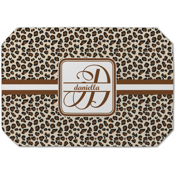 Custom Leopard Print Dining Table Mat - Octagon (Single-Sided) w/ Name and Initial