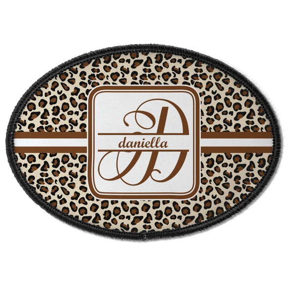 Custom Leopard Print Iron On Oval Patch w/ Name and Initial