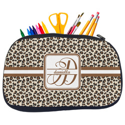 Leopard Print Neoprene Pencil Case - Medium w/ Name and Initial