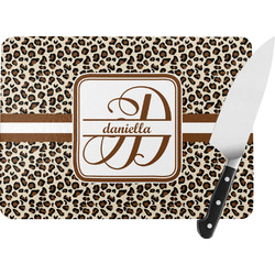 Leopard Print Rectangular Glass Cutting Board - Large - 15.25"x11.25" w/ Name and Initial