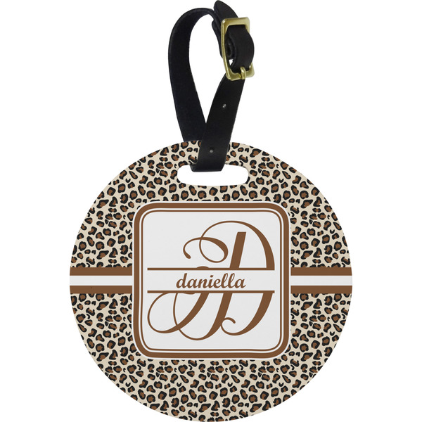 Custom Leopard Print Plastic Luggage Tag - Round (Personalized)