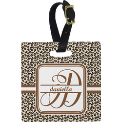 Leopard Print Plastic Luggage Tag - Square w/ Name and Initial
