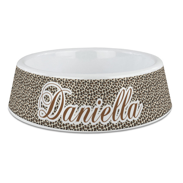 Custom Leopard Print Plastic Dog Bowl - Large (Personalized)
