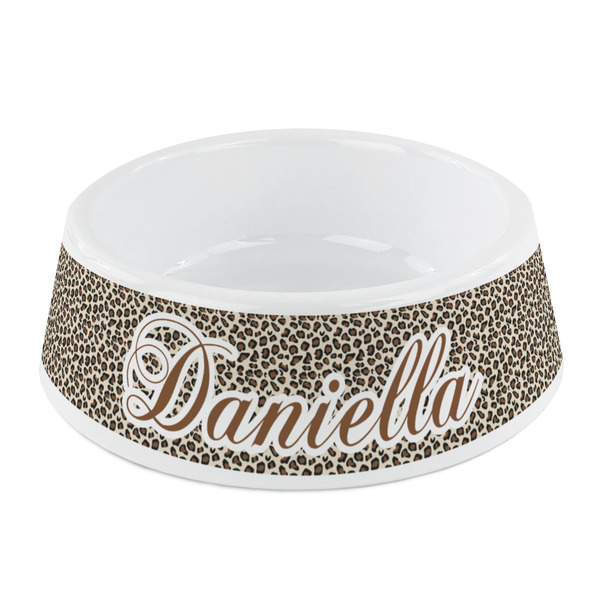 Custom Leopard Print Plastic Dog Bowl - Small (Personalized)