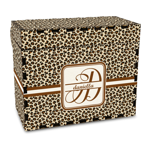 Custom Leopard Print Wood Recipe Box - Full Color Print (Personalized)